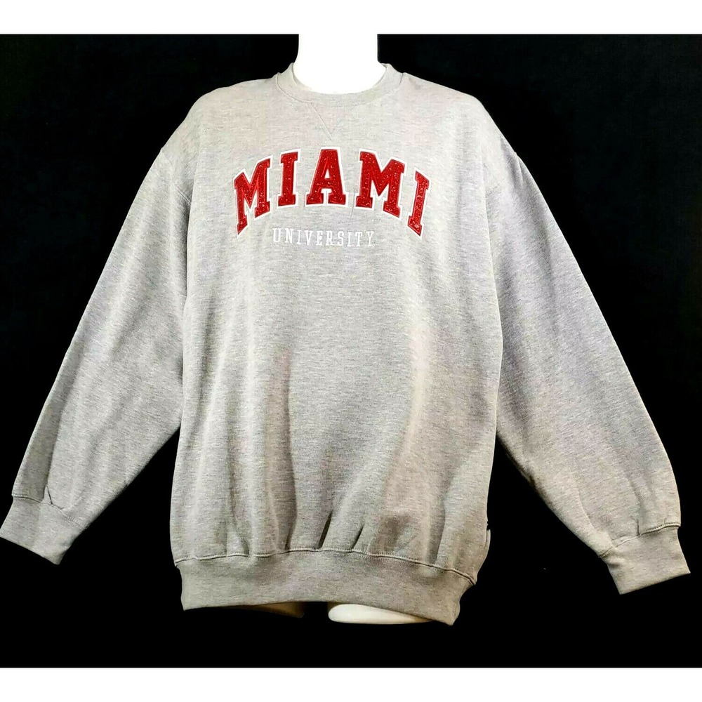 College House Mens L Sweatshirt Gray Miami University Shimmer Red Letters